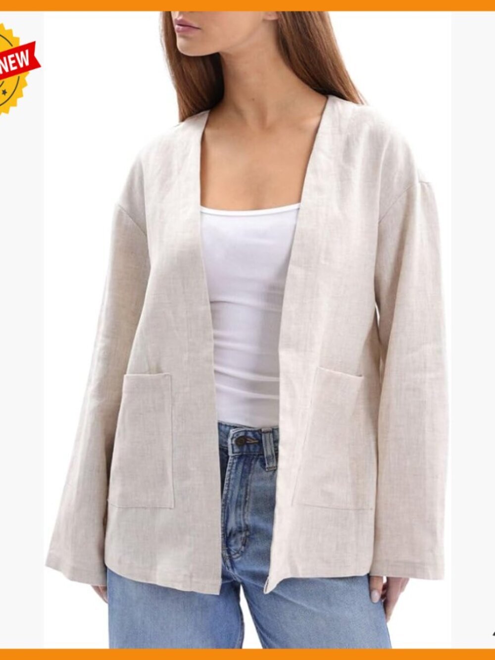 Large Linen Cardigan Long Sleeve Open Front Pockets Lightweight